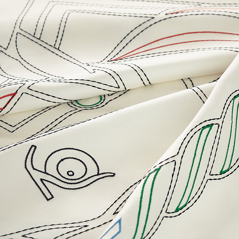 Quadrige au Fil embroidered dossard scarf - White | Hermès USA